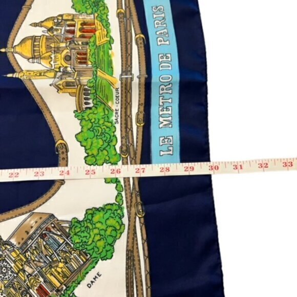 Paris Scarf Blue Gold Polyester 31 x 31 Large Souvenir de Paris Landmarks Travel - Picture 9 of 13
